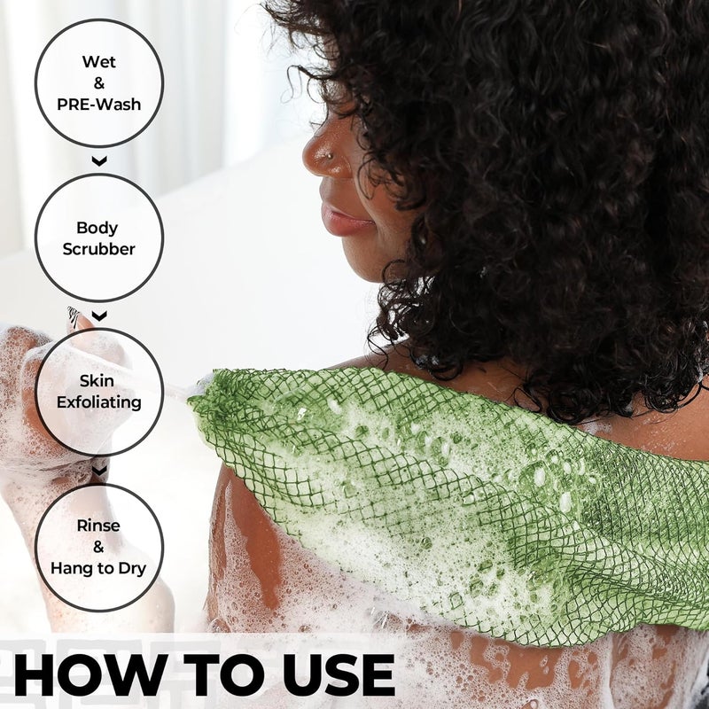 RelaxScene African Net Sponge Authentic - 2 Pieces Exfoliating Body Scrubber Bath Sponge OliveGreen&Seawave - Washcloth Back Scrub for Shower Body Exfoliator - Face & Skin Care Bathroom Essentials for Women - Image 3